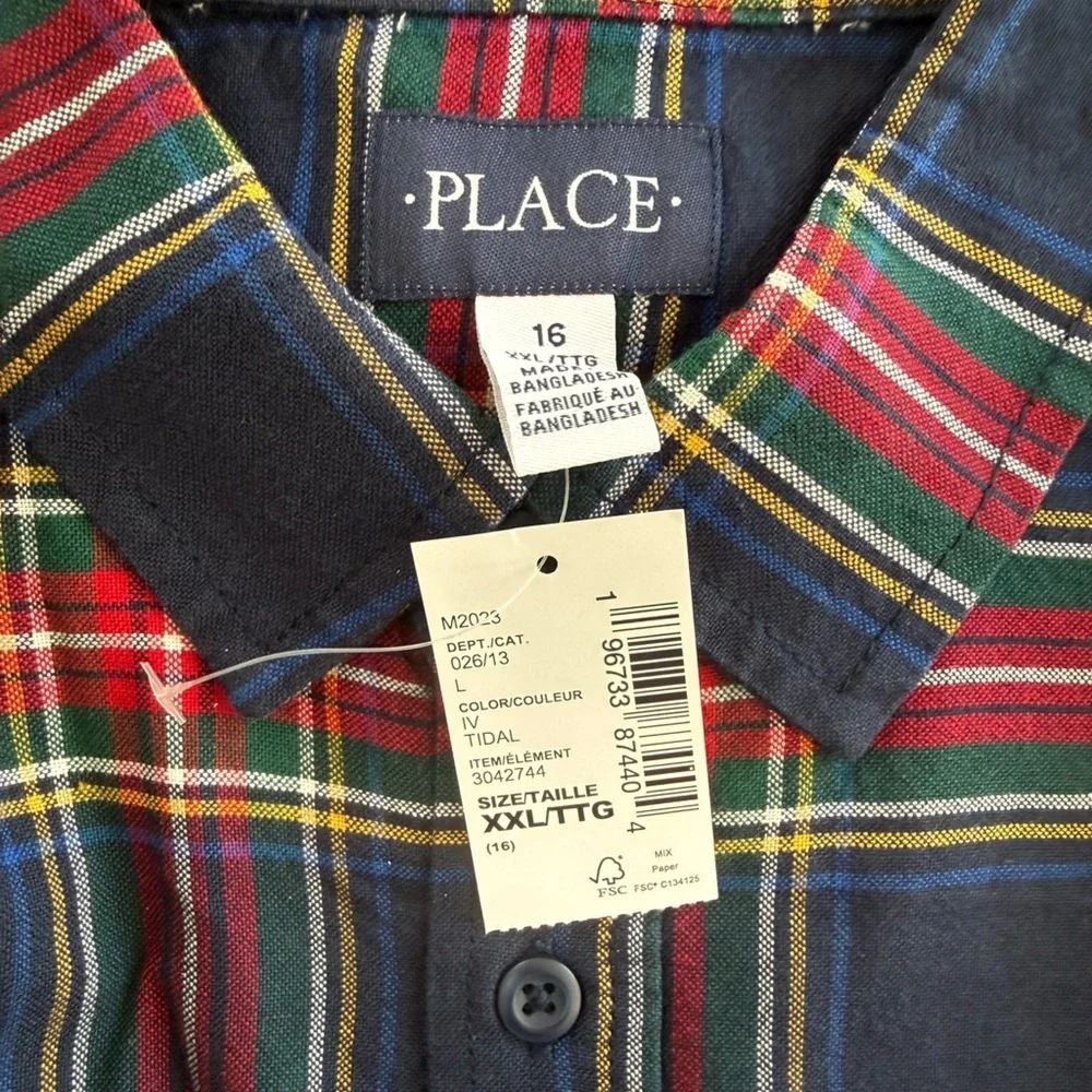The Children's Place Boys Plaid Oxford Button Down Shirt NWT Size XXL 16
